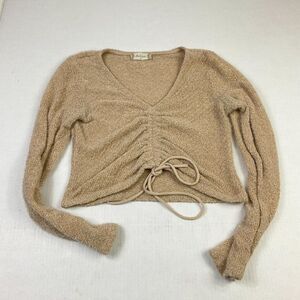 Altar'd State Lace Up Cropped Sweater Beige Long Sleeve V-Neck Pullover Medium